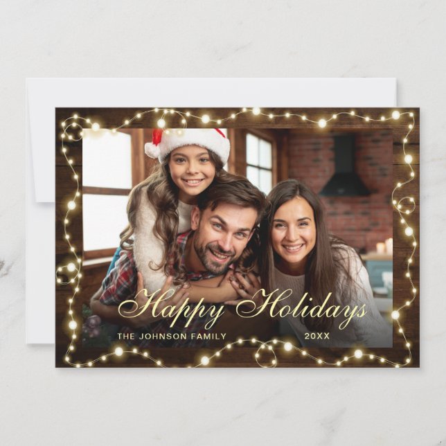 Sparkle Christmas Lights Rustic PHOTO Greeting Holiday Card (Front)