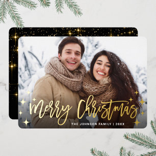Sparkle Christmas PHOTO Greeting Gold Foil Holiday Card