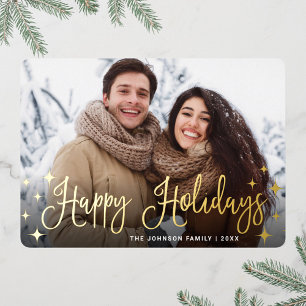 Sparkle Christmas PHOTO Greeting Gold Foil Holiday Card