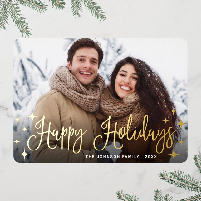 Sparkle Christmas PHOTO Greeting Gold Foil Holiday Card (Creator Uploaded)