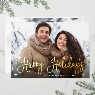 Sparkle Christmas PHOTO Greeting Gold Foil Holiday Card