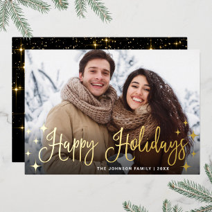 Sparkle Christmas PHOTO Greeting Gold Foil Holiday Card