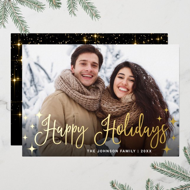 Sparkle Christmas PHOTO Greeting Gold Foil Holiday Card (Creator Uploaded)