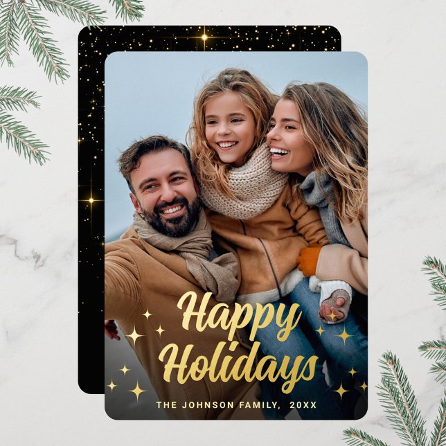 Sparkle Christmas PHOTO Greeting Gold Foil Holiday Card (Creator Uploaded)