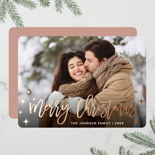 Sparkle Christmas PHOTO Greeting Rose Gold Foil Holiday Card