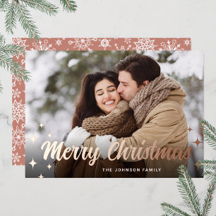 Sparkle Christmas PHOTO Greeting Rose Gold Foil Holiday Card