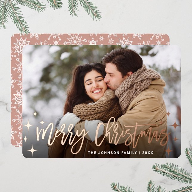 Sparkle Christmas PHOTO Greeting Rose Gold Foil Holiday Card (Creator Uploaded)