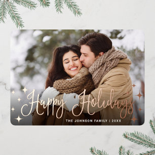 Sparkle Christmas PHOTO Greeting Rose Gold Foil Holiday Card
