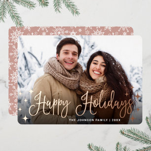 Sparkle Christmas PHOTO Greeting Rose Gold Foil Holiday Card
