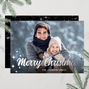 Sparkle Christmas PHOTO Greeting Silver Foil Holiday Card