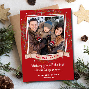 Sparkle Christmas Photo Name Banner Holiday Card