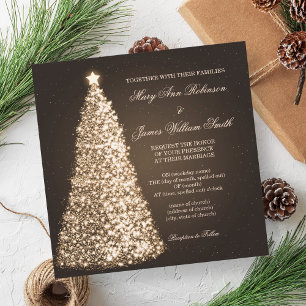 Sparkle Christmas Wedding Gold Invitation