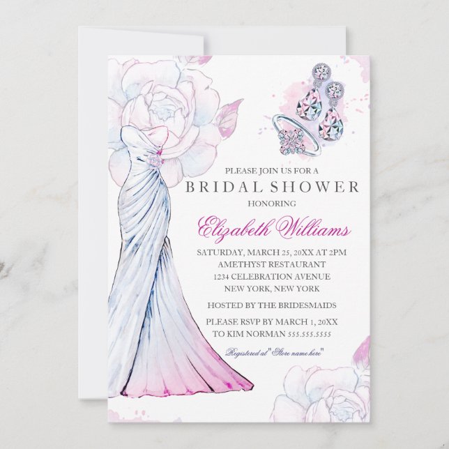Sparkle Crystal Wedding Gown Bridal Shower Invite (Front)