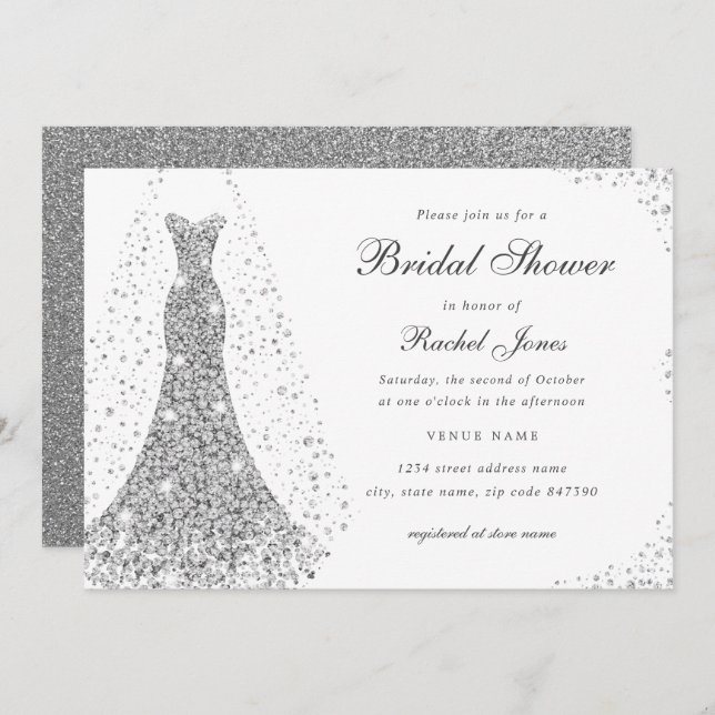 Sparkle Diamond Wedding Dress Bridal Shower  Invitation (Front/Back)