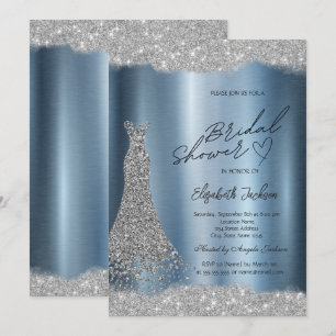 Sparkle Diamonds Silver Dress Blue Bridal Shower Invitation
