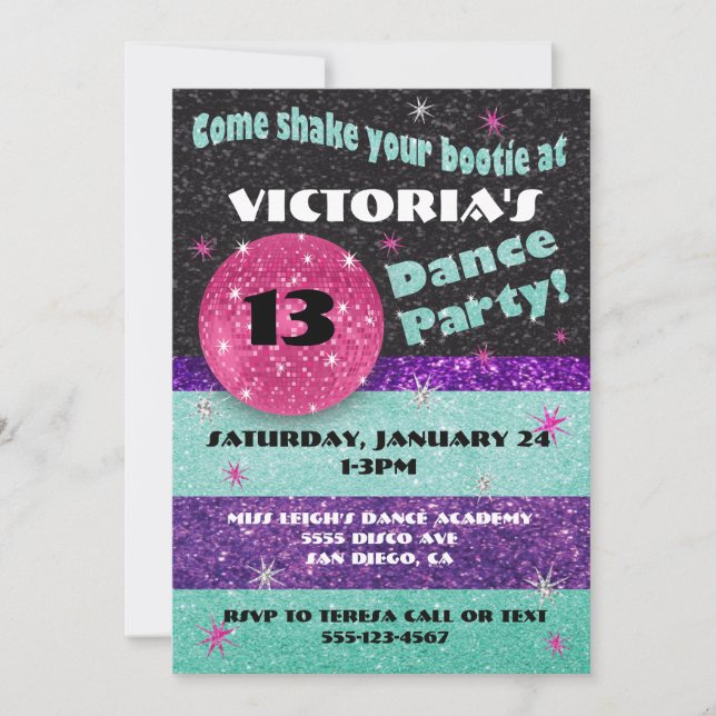 Sparkle Disco Dance Party Invitations (Front)