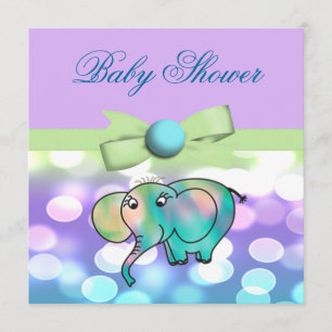 Sparkle Dots Pastel Elephant Baby Shower Invitation