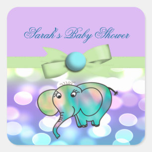 Sparkle Dots Pastel Elephant Baby Shower Square Sticker