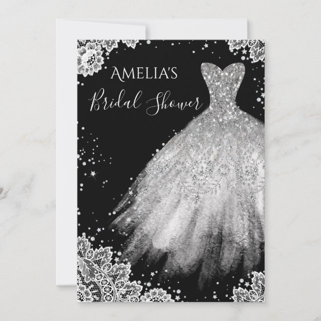 Sparkle Dress Black White Lace Bridal Shower Invitation (Front)