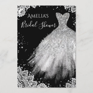 Sparkle Dress Black White Lace Bridal Shower Invitation