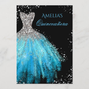 Sparkle Dress Blue Quinceanera Invitation
