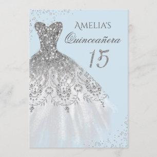Sparkle Dress Blue Silver Quinceanera Invitation