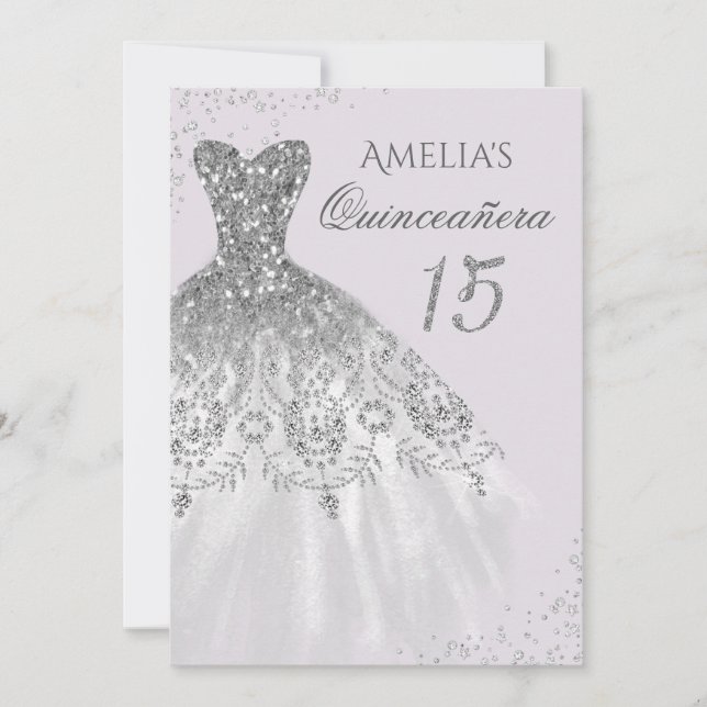 Sparkle Dress Purple Silver Quinceanera Invitation (Front)