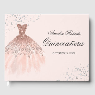 Sparkle Dress Rose Gold Quinceanera Guest Book