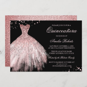 Sparkle Dress Rose Gold Quinceanera Invitation