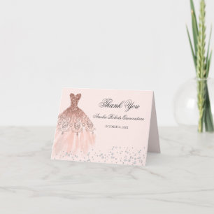 Sparkle Dress Rose Gold Quinceanera Thank You Card