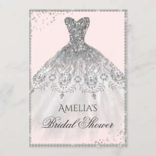 Sparkle Dress Silver Pink Bridal Shower Invitation