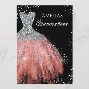 Sparkle Dress Silver Pink Quinceanera Invitation
