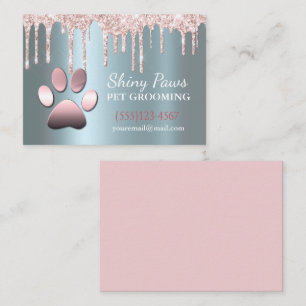 Sparkle Drip Shimmer Dog Paw Pet Grooming Service Business Card