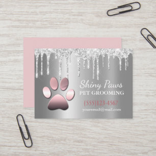 Sparkle Drip Shimmer Dog Paw Pet Grooming Service Business Card
