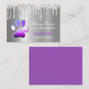 Sparkle Drip Shimmer Dog Paw Pet Grooming Service Business Card