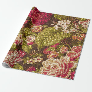 Sparkle Effect Floral Brocade Wrapping Paper