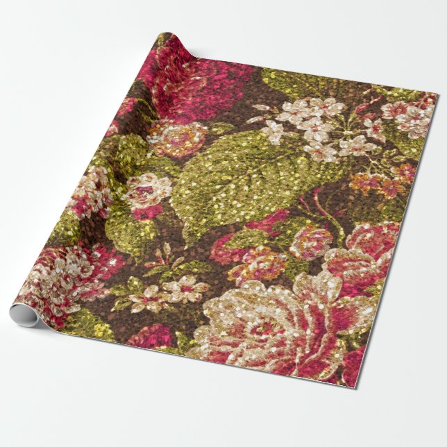 Sparkle Effect Floral Brocade Wrapping Paper (Unrolled)