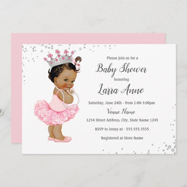 Sparkle Ethnic Princess Pink Baby Shower Invitation (Front/Back)