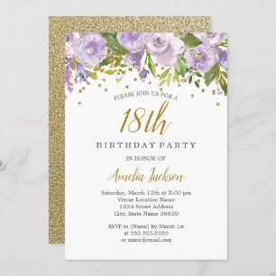 Sparkle Floral Purple 18th Birthday Invite