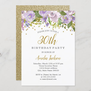 Sparkle Floral Purple 30th Birthday Invite