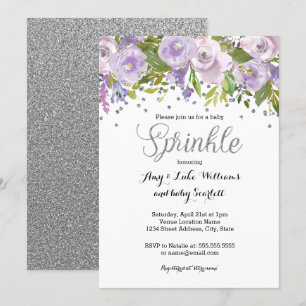 Sparkle Floral Purple Sprinkle Baby Shower Invitation