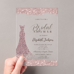 Sparkle Frame Rose Gold Dress Bridal Shower  Acrylic Invitations