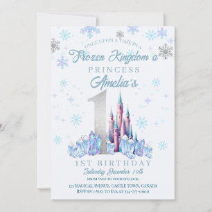 Sparkle Frozen Kingdom Castle 1st Birthday Invitation