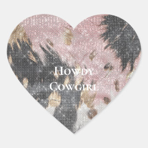 Sparkle Girly Pink Black Gold Cowgirl Cowhide Heart Sticker