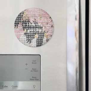 Sparkle Girly Pink Black Gold Cowgirl Cowhide Magnet