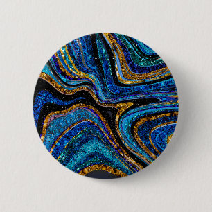Sparkle Glam Glitter girly marble art blue 6 Cm Round Badge