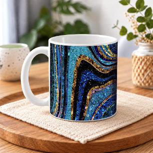 Sparkle Glam Glitter girly marble art blue Coffee  Mug