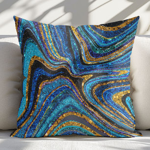 Sparkle Glam Glitter girly marble art blue Cushion