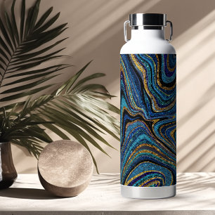 Sparkle Glam Glitter girly marble art blue Water Bottle
