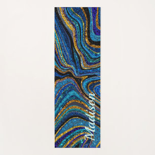 Sparkle Glam Glitter girly marble art blue Yoga Ma Mat